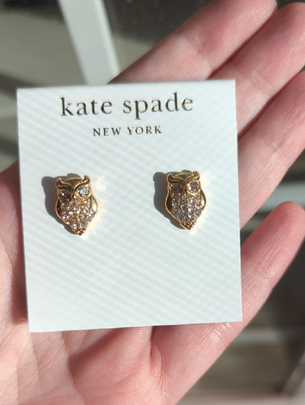 Kate Spade Owl Stud Earrings- Gold Crystal - Picture 2 of 5